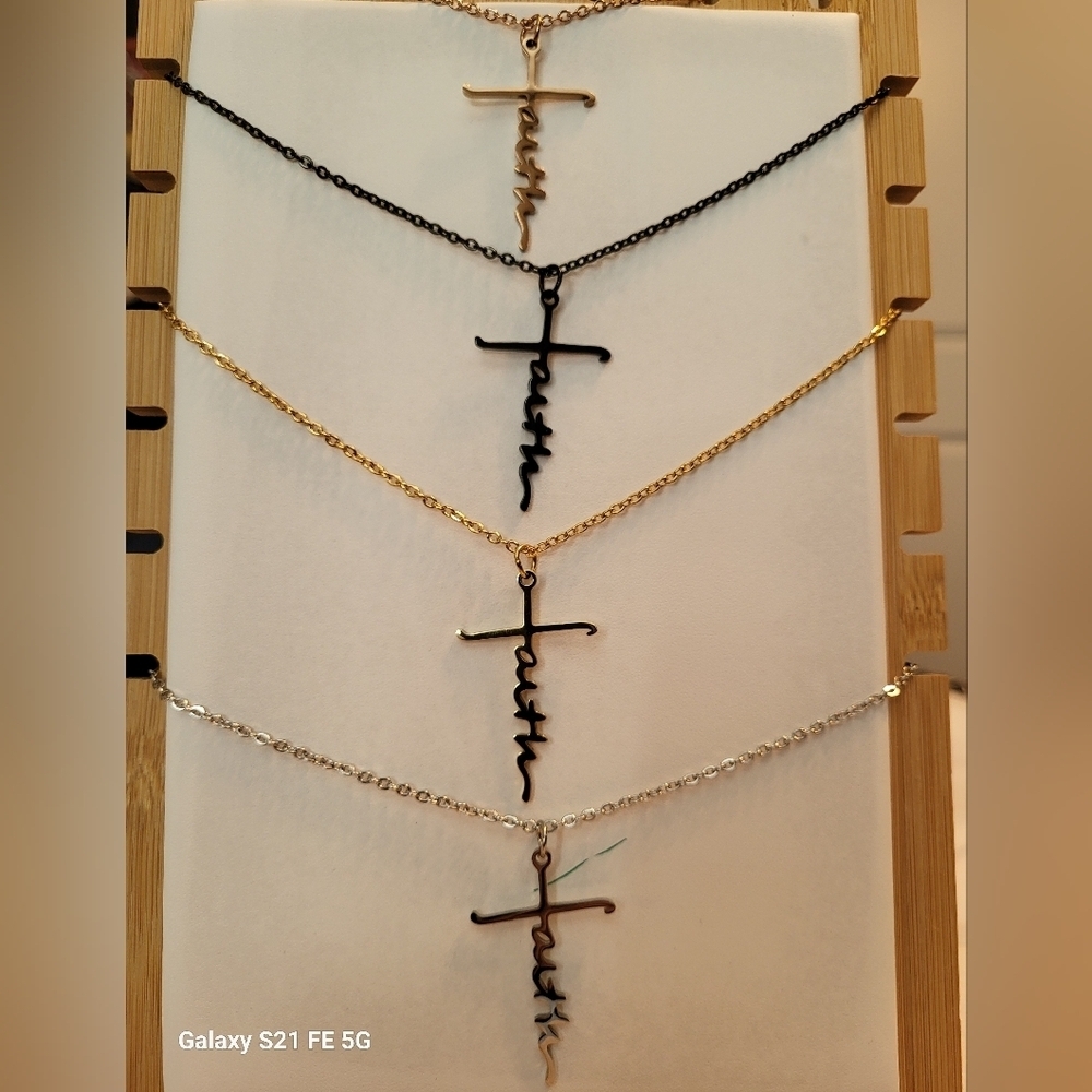 4-Piece Set "Faith" Cross Pendant Necklace Set NWOT